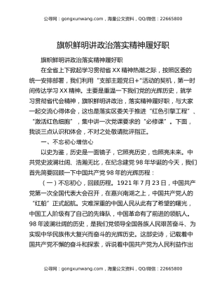 旗帜鲜明讲政治 落实精神履好职