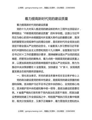 着力提高新时代党的建设质量