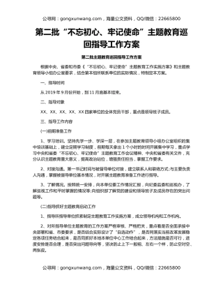第二批“不忘初心、牢记使命”主题教育巡回指导工作方案
