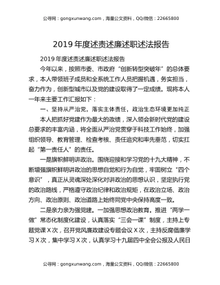 2019年度述责述廉述职述法报告