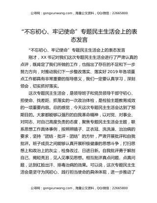 “不忘初心、牢记使命”专题民主生活会上的表态发言（2）