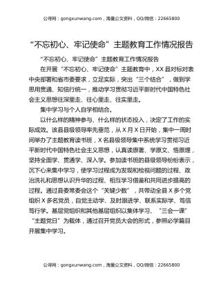 “不忘初心、牢记使命”主题教育工作情况报告