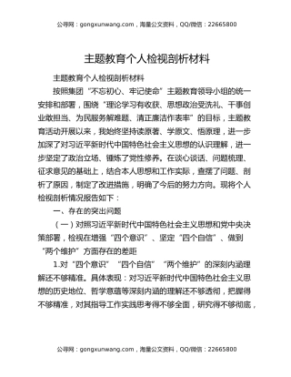 主题教育个人检视剖析材料（3）