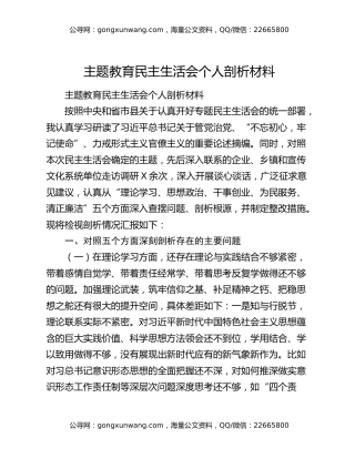 主题教育民主生活会个人剖析材料