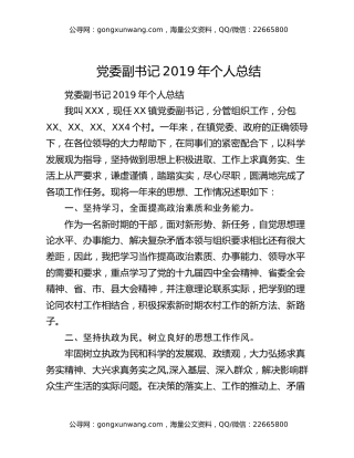 党委副书记2019年个人总结