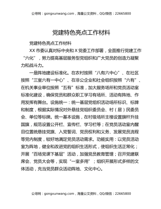 党建特色亮点工作材料（3）