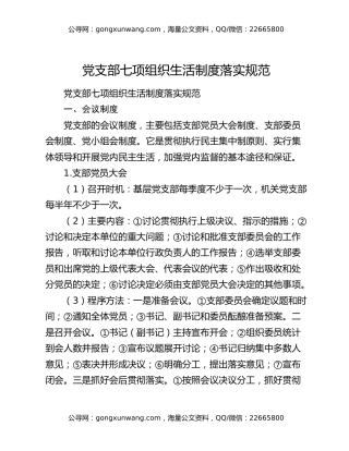 党支部七项组织生活制度落实规范