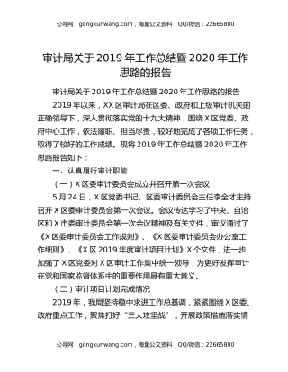 审计局关于2019年工作总结暨2020年工作思路的报告