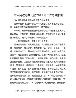 市人民政府办公室2019年工作总结报告