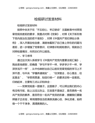 检视研讨发言材料