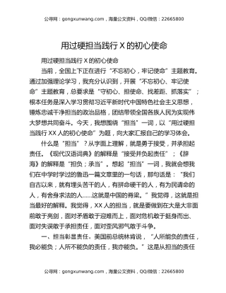 用过硬担当践行X的初心使命