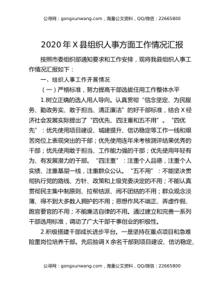 2020年X县组织人事方面工作情况汇报