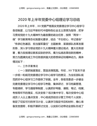 2020年上半年党委中心组理论学习总结
