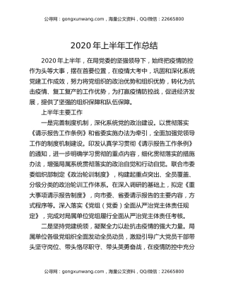 2020年上半年工作总结