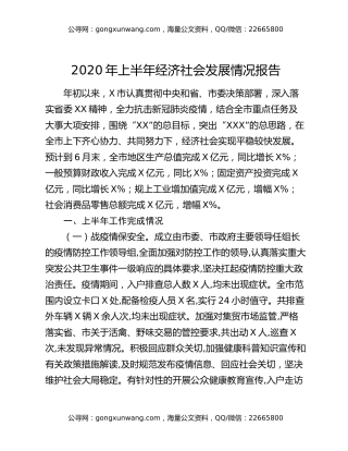 2020年上半年经济社会发展情况报告（2）