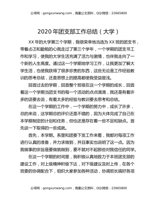 2020年团支部工作总结（大学）