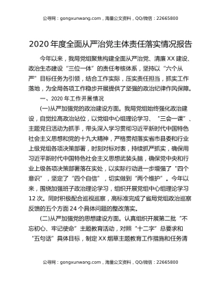 2020年度全面从严治党主体责任落实情况报告（2）