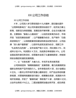 XX公司工作总结