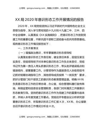 XX局2020年意识形态工作开展情况的报告