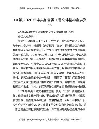 XX镇2020年中央和省委1号文件精神宣讲资料