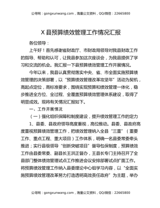 X县预算绩效管理工作情况汇报（2）