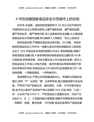 X市在创建国家食品安全示范城市上的总结