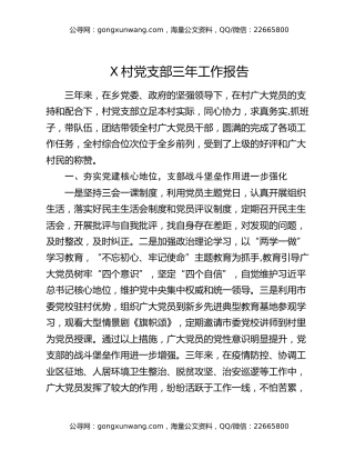 X村党支部三年工作报告