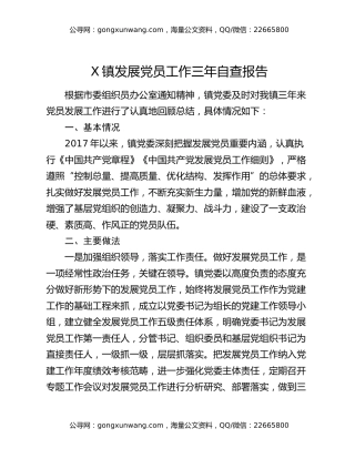X镇发展党员工作三年自查报告