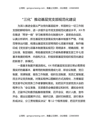 “三化”推动基层党支部规范化建设