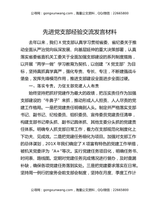 先进党支部经验交流发言材料