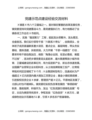 党建示范点建设经验交流材料
