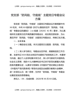 党支部“防风险、守底线”主题党日专题会议方案