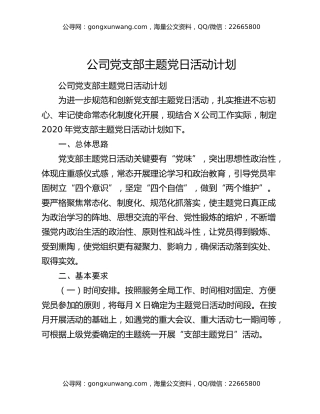 公司党支部主题党日活动计划