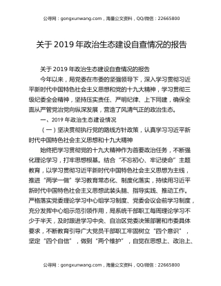 关于2019年政治生态建设自查情况的报告