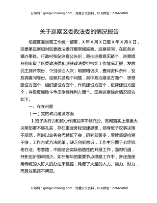 关于巡察区委政法委的情况报告