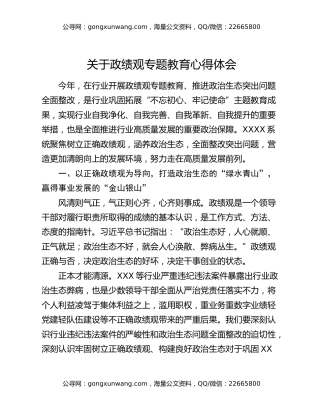 关于政绩观专题教育心得体会