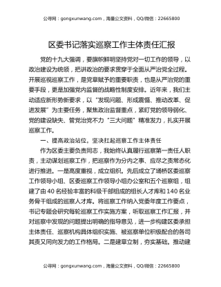 区委书记落实巡察工作主体责任汇报