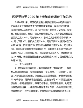 区纪委监委2020年上半年审查调查工作总结