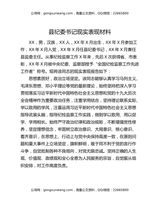 县纪委书记现实表现材料
