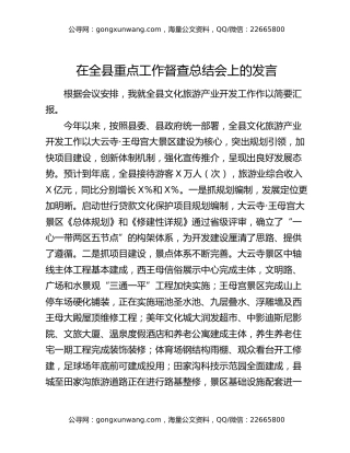 在全县重点工作督查总结会上的发言