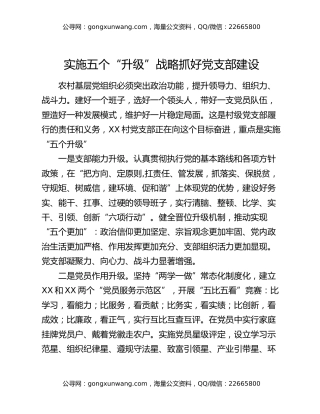 实施五个“升级”战略抓好党支部建设