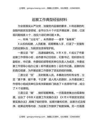 巡察工作典型经验材料（2）