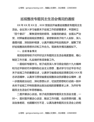巡视整改专题民主生活会情况的通报