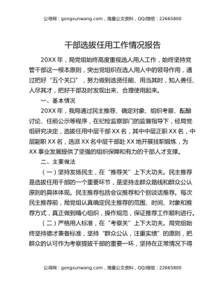 干部选拔任用工作情况报告