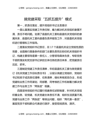 搞党建 采取“五抓五提升”模式