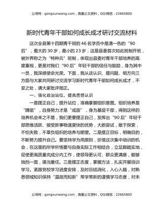 新时代青年干部如何成长成才研讨交流材料