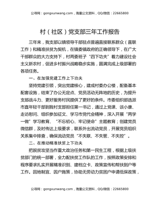 村（社区）党支部三年工作报告