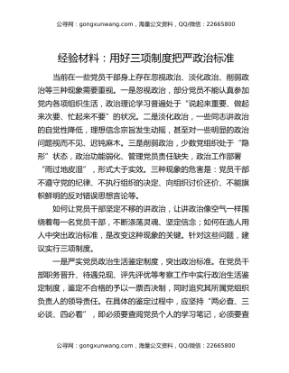 经验材料：用好三项制度  把严政治标准