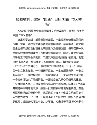 经验材料：聚焦“四新”目标  打造“XX样板”