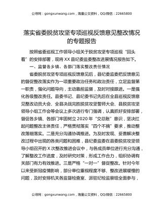 落实省委脱贫攻坚专项巡视反馈意见整改情况的专题报告